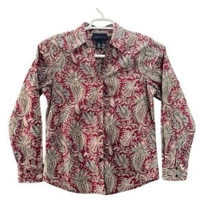 Vintage Charter Club Womens Burgundy Paisley Button Down Shirt Size S Cotton